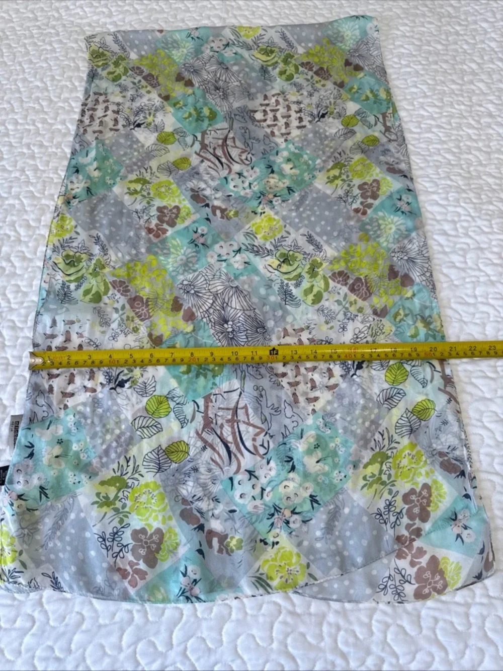 VTG Vivante By VSA 100% Silk‎ Scarf Wrap Patchwork Floral ~72”x 21” Boho Spring
